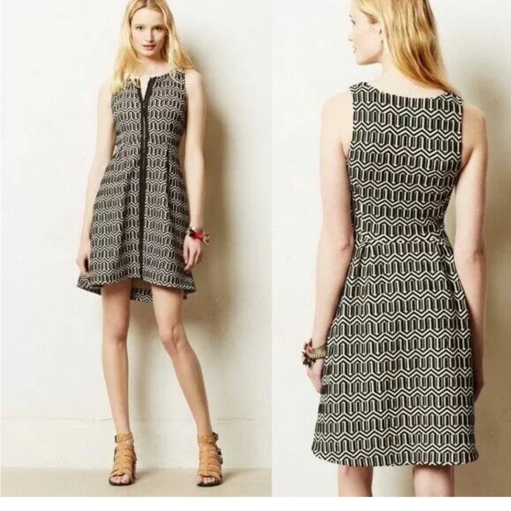 Anthropologie Leifsdottir Tonnelle Geometric Dress Full Zipper Front Women Size